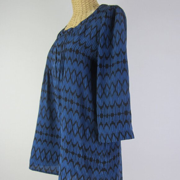 Plenty by Tracy Reese Women M Blue Black 100% Silk 3/4 Sleeve Shirt Top Tunic - Picture 5 of 8